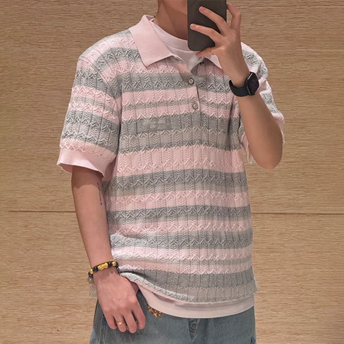 lv louis vuitton cable knit striped polo short sleeve top